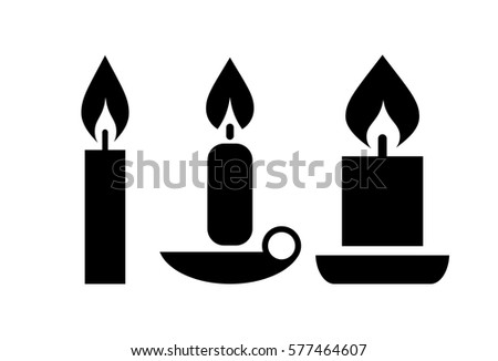 Set Black White Silhouette Burning Candles Stock Vector 261700580