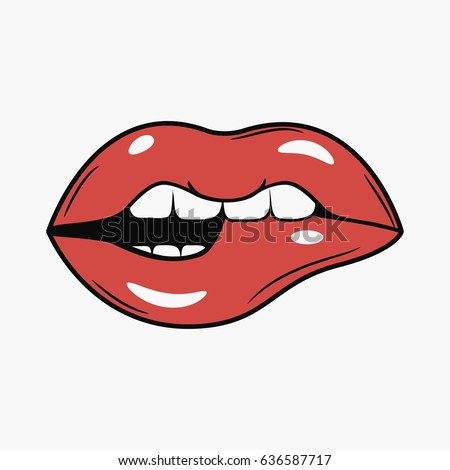 Biting Her Red Lips Teeth Pop Stock Vector 102576569 - Shutterstock