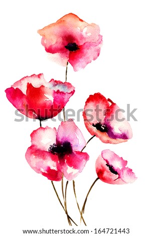 Poppy Flowers Watercolor Illustration Stock Illustration 131156750 ...