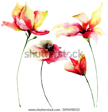 Watercolor Painting Tulips Flowers Stock Illustration 116015455 ...