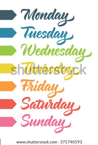 Handwritten Days Week Monday Tuesday Wednesday Stock ...