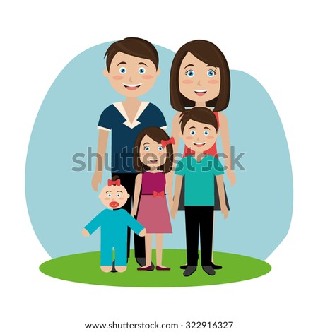 Linear Flat Couple Standing Children Vector Stock Vector 492187951 ...