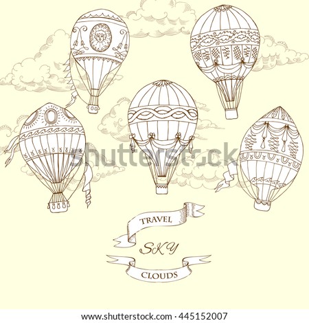 Hot Air Balloon Sky Hand Drawn Stock Vector 131401226 - Shutterstock