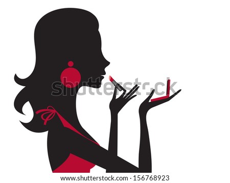 Illustration Featuring Silhouette Woman Applying Lipstick Stock Vector ...