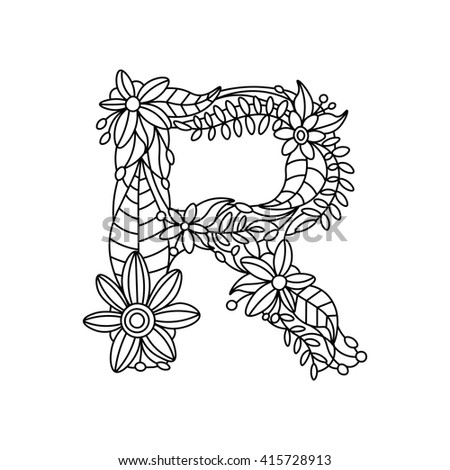 Coloring Book Adults Floral Doodle Letter Stockvektor 431533969 ...