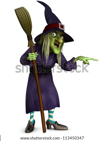 Cartoon Witch Flying On Broomstick Stock Vector 55349395 - Shutterstock