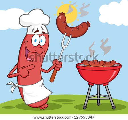 Hot Dog Cartoon Grilling On Sunny Stock Vector 134728922 - Shutterstock