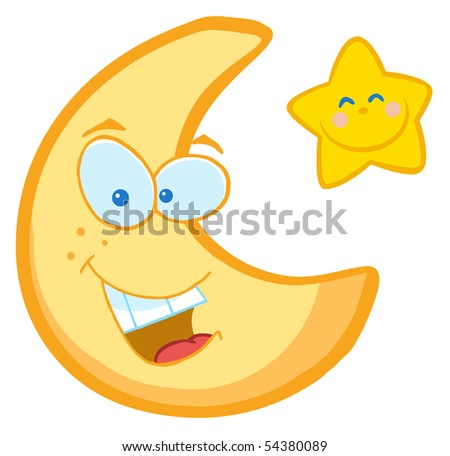 Moon And Star Cartoon Characters - stock vector