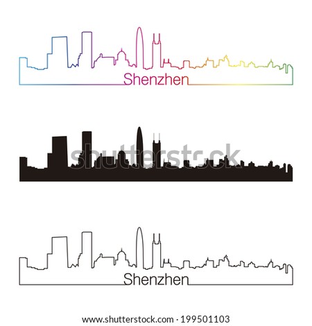 Shenzhen Skyline Linear Style With Rainbow Manama Skyline Linear Style Rainbow Editable Stock Vector