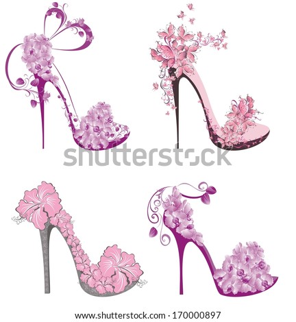 Roses High Heel Shoes Decorated Flowers Stock Vector 95591674 ...