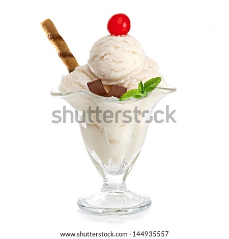 Vanilla ice cream in cup on white background - stock photo