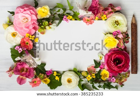 Festive Flower Composition On White Wooden Stock Photo 535617103 ...