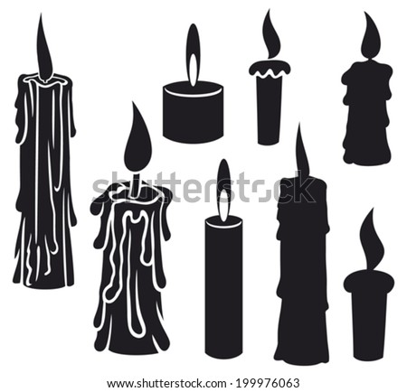 Silhouette Burning Candles Set Vector Elements Stock 