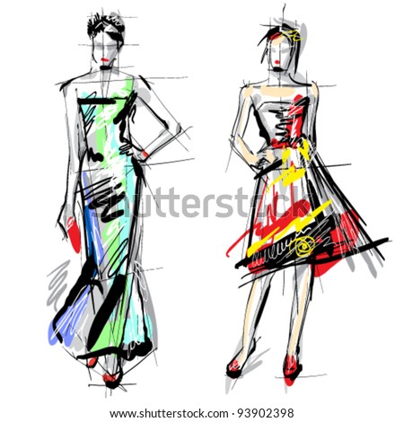 Fashion Models Sketch Stock Vector 93902407 - Shutterstock