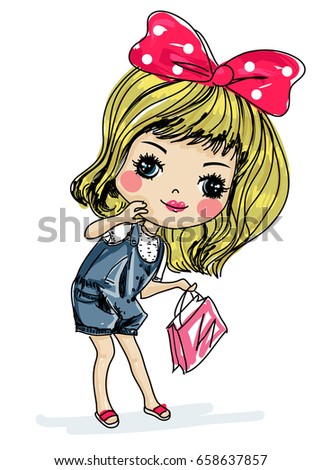 Cute Group Little Girls Stock Vector 59008225 - Shutterstock