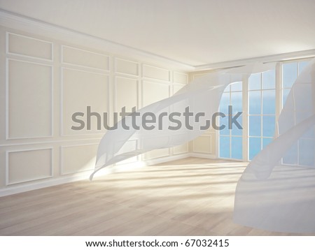 interior room white flowing curtains 3d stock illustration interior room white flowing curtains 3d stock illustration