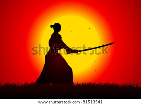 Silhouette Samurai Posing During Sunset Stock Illustration 95320195 ...