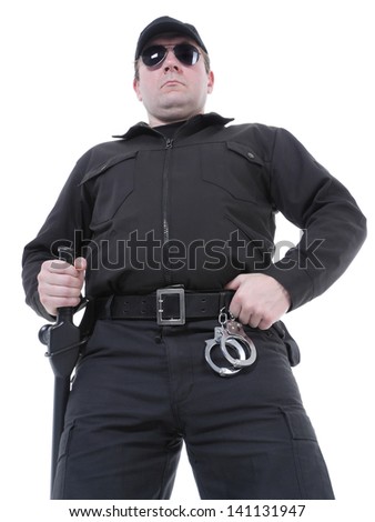 Policeman Security Guard Wearing Black Uniform Stock Photo 131269397 