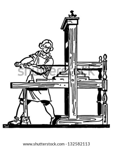 Colonial Printing Press - Retro Clip Art Illustration - stock vector