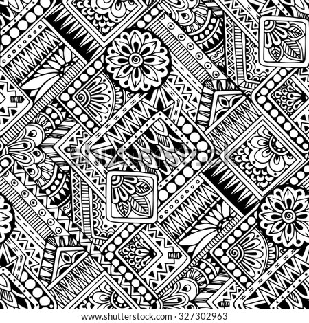 Hand Drawn Ethnic Seamless Pattern Tribal Stock Vector 225860332 ...