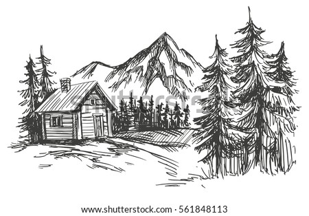 Winter Cabin Mountains Stock Vector 551281678 - Shutterstock