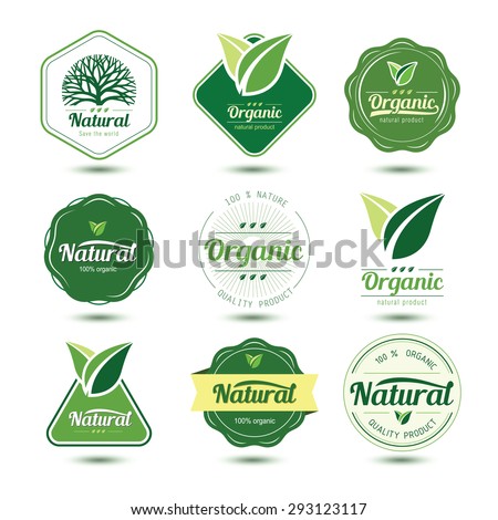 Set Green Labels Badges Leaves Organic Stock Illustration 412152457 ...