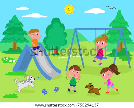 Playground Cartoon Illustration Young Girl Cute Stock Vector 105014219 ...