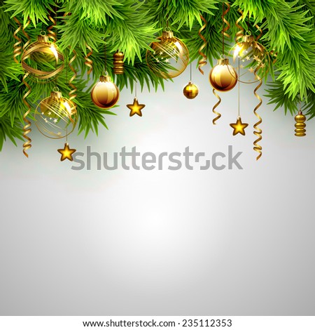 Christmas Border Tree Branches Golden Baubles Stock Photo 228004093 ...