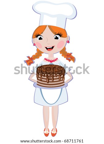 Illustration Cute Little Girl Baking Cake Stock Vector 141293611 ...