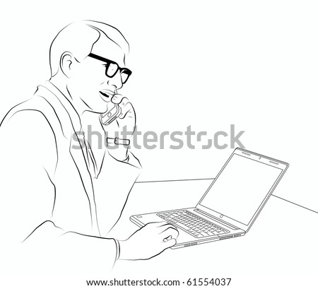 Continuous Line Drawing Businessman Working Behind Stock Vector ...