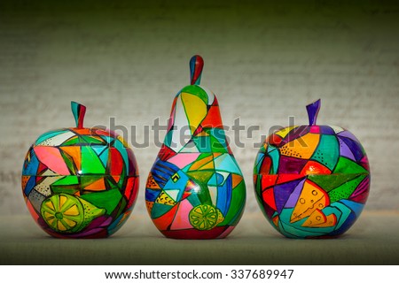 Wooden Apples Pear Painted By Hand Stock Photo 336050681 ...