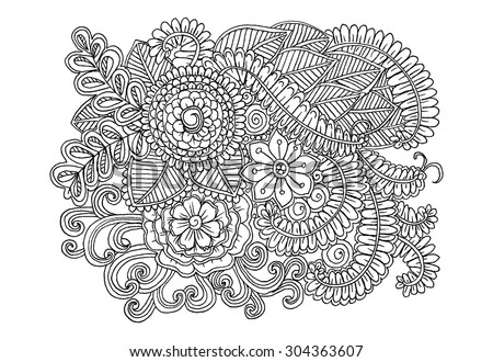 Handdrawn Abstract Henna Mehndi Paisley Flowers Stock Vector 51469354 ...