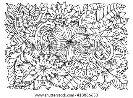 Black White Flower Pattern Coloring Doodle Stock Vector 442487686 ...