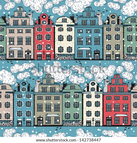 Old Fashioned Houses vector seamless pattern old fashioned houses stock vector Old Fashioned Houses vector seamless pattern old fashioned houses stock vector