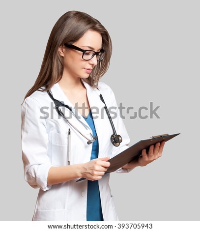 Portrait Attractive Young Female Doctor White Stock Photo ...
