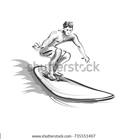 Hand Sketch Surfer Stock Vector 391757488 - Shutterstock