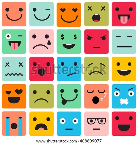 Set Colorful Emoticons Emoji Flat Backgound Stock Vector 384708250 ...