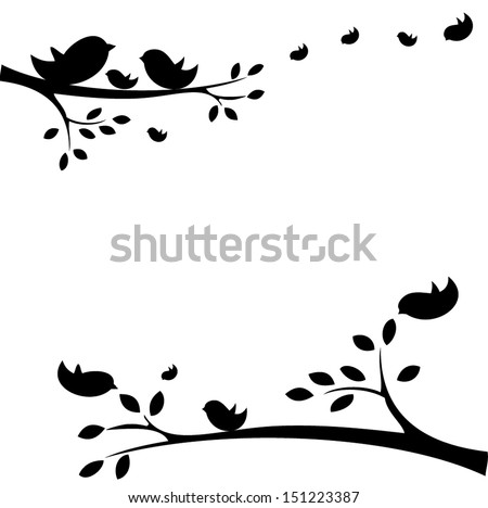 Tree Silhouette Two Birds Stock Vector 146883128 - Shutterstock