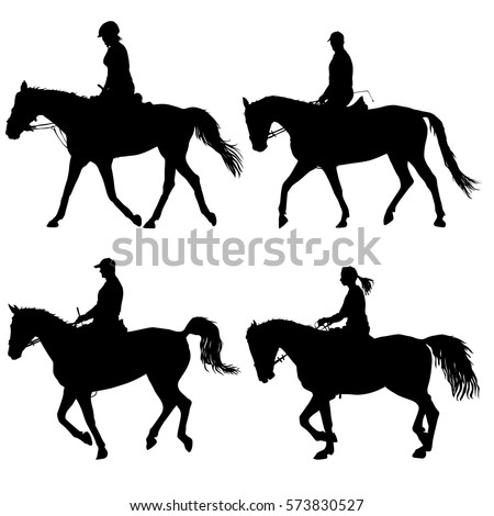 Set Cowboy Horse Silhouettes Western Riding Stock Vector 