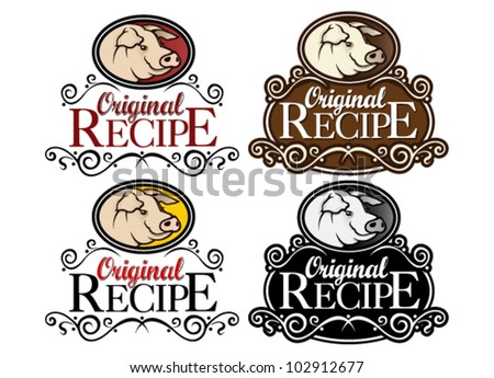 Original Recipe Vertical Seal Collection Vintage Retro Pork Barbecue Bar Restaurant Stock Vector