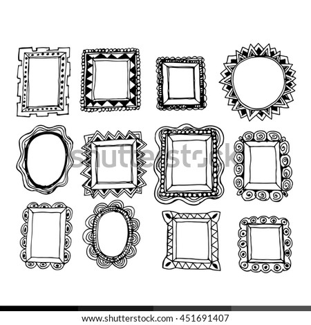 Set Hand Drawn Picture Frames Stock Vector 148364534 - Shutterstock