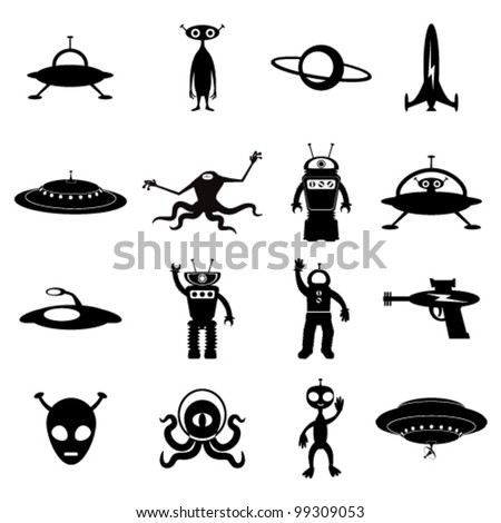 Ufo Alien Invaders Stick Figure Pictogram Stock Illustration 118731082 ...