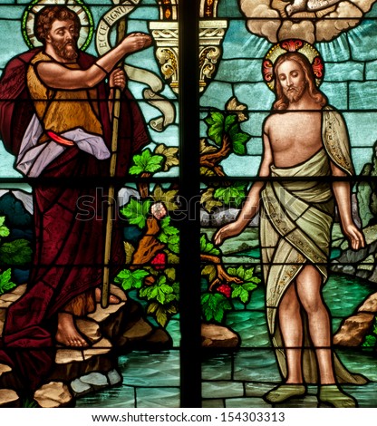 Stained glass window depicting Bible story of Saint John the Baptist ...