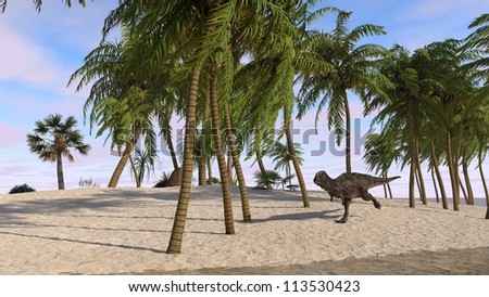 majungasaurus on shore - stock photo