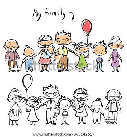 Vector Childrens Doodle Happy Family Stock Vector 363891314 - Shutterstock