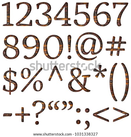 Rustic Rough Wood Style Classic Font Full Numbers Signs And Symbols Set In A 3D Rustic Rough Wood Style Classic Font Full Numbers Signs And Symbols Set In A 3D