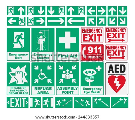 Vector Fire Emergency Icons Signs Evacuations Stock Vector 363934226 ...