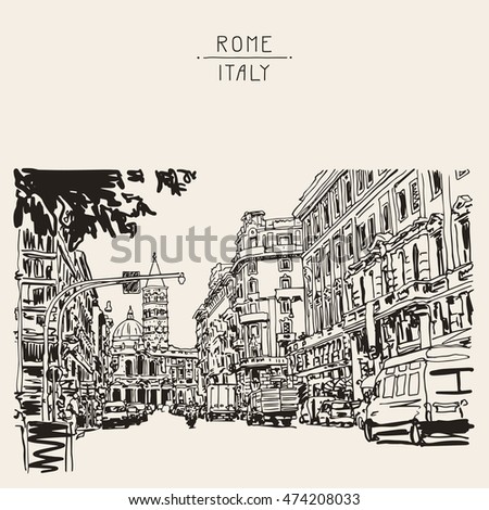 Architecture Drawing Cars original urban architectural sketch drawing italy stock vector Architecture Drawing Cars original urban architectural sketch drawing italy stock vector