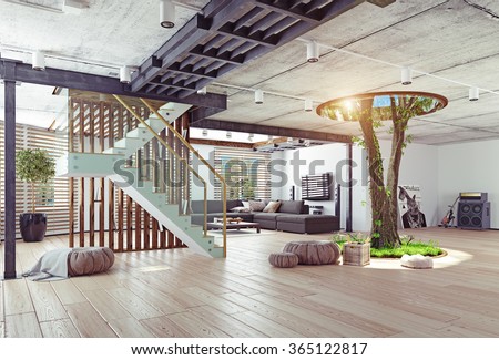 Modern Living Room Interior Contemporary Design Stock Illustration ...