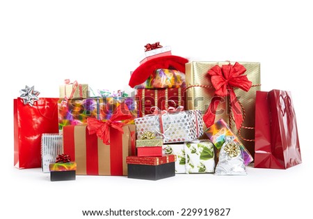 Pile Colorful Christmas Presents Isolated On Stock Photo 67137319